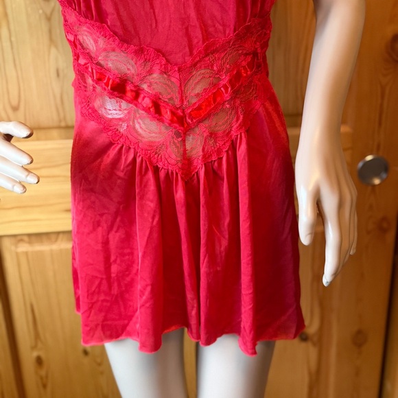 Vintage 70s 80s Petra Fashions Red Satin Lace Nightie Lingerie M Union Made - Picture 3 of 14